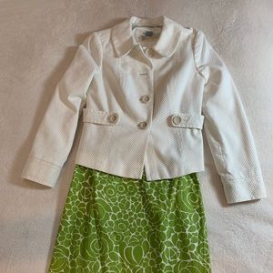 Boden Button Down Jacket, White, with Grosgrain ribbon trim, size 4, EUC